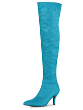 Load image into Gallery viewer, Sky Blue Stylish Glitter Over The Knee Boots