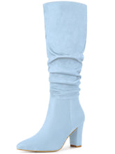 Load image into Gallery viewer, Sky Blue Slouchy Pointy Toe Knee High Boots