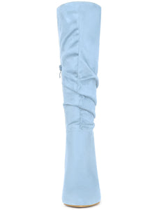 Sky Blue Slouchy Pointy Toe Knee High Boots