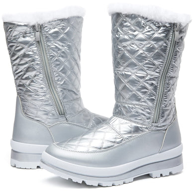 Silver Winter Textured Fur Lined Metallic Snow Boots