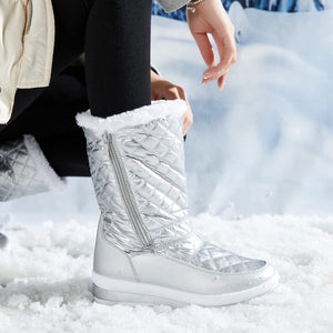 Silver Winter Textured Fur Lined Metallic Snow Boots