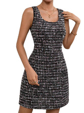 Load image into Gallery viewer, Solid Black Classic Plaid Sleeveless Tweed Mini Dress