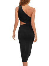 Load image into Gallery viewer, Black One Shoulder Cut Out Midi Dress