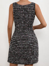 Load image into Gallery viewer, Solid Black Classic Plaid Sleeveless Tweed Mini Dress