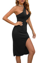 Load image into Gallery viewer, Black One Shoulder Cut Out Midi Dress