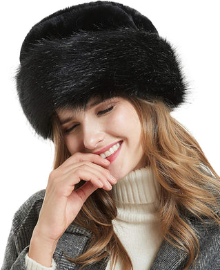 Fluffy Faux Fur Winter Style Black Bucket Hat