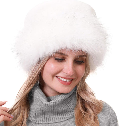 Fluffy Faux Fur Winter Style White Bucket Hat