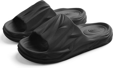 Men's Textured Black Soft Thick Sole Cushion Slides