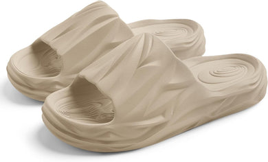 Men's Textured Beige Soft Thick Sole Cushion Slides