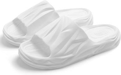 Men's Textured White Soft Thick Sole Cushion Slides