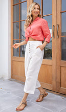 Load image into Gallery viewer, Khaki Linen Button Front Capri Pants