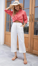 Load image into Gallery viewer, White Linen Button Front Capri Pants