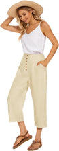 Load image into Gallery viewer, Beige Linen Button Front Capri Pants