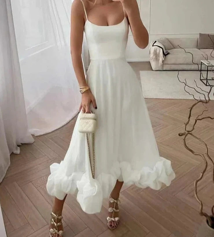 Cinderella Ruffled Chic White Sleeveless Maxi Dress