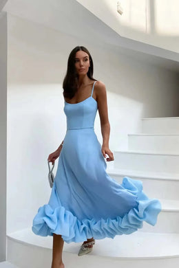 Cinderella Ruffled Chic Light Blue Sleeveless Maxi Dress