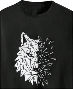 Men's Black Wolf Printed Short Sleeve Shirt