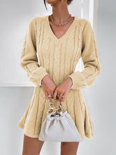 Load image into Gallery viewer, Bishop Sleeve Beige Flared Knit Sweater Dress