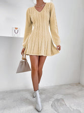 Load image into Gallery viewer, Bishop Sleeve Khaki Flared Knit Sweater Dress