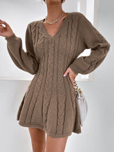 Load image into Gallery viewer, Bishop Sleeve Beige Flared Knit Sweater Dress