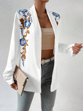 Load image into Gallery viewer, Floral Printed White Open Front Lapel Long Sleeve Blazer