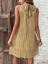 Load image into Gallery viewer, Gold Pleated Halter Sleeveless Mini Dress