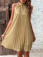 Load image into Gallery viewer, Gold Pleated Halter Sleeveless Mini Dress