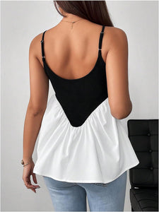 Black & White Color Block Sleeveless Ruffle Top