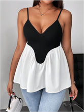 Load image into Gallery viewer, Black &amp; White Color Block Sleeveless Ruffle Top