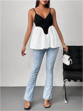 Load image into Gallery viewer, Black &amp; White Color Block Sleeveless Ruffle Top