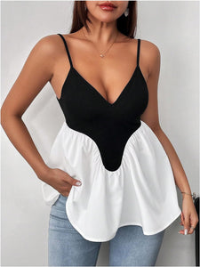 Black & White Color Block Sleeveless Ruffle Top