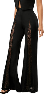 Black Mesh Lace High Waist Palazzo Pants