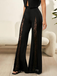 Black Mesh Lace High Waist Palazzo Pants