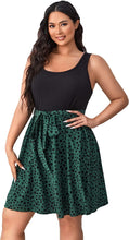 Load image into Gallery viewer, Plus Size Black White Floral Color Block Sleeveless Dress
