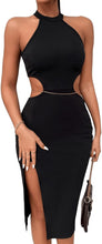 Load image into Gallery viewer, Sultry Black Halter Sleeveless Cut Out Midi Dress