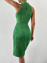 Load image into Gallery viewer, Bamboo Green Textured Halter Sleeveless Mini Dress