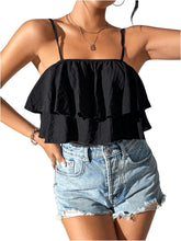 Load image into Gallery viewer, Black Ruffled Sleeveless Crop Top