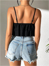 Load image into Gallery viewer, Black Ruffled Sleeveless Crop Top