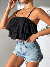 Load image into Gallery viewer, Black Ruffled Sleeveless Crop Top