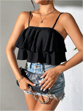 Load image into Gallery viewer, Black Ruffled Sleeveless Crop Top