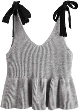 Load image into Gallery viewer, Bow Knit Grey Sleeveless Summer Top Blouse