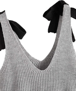 Bow Knit Grey Sleeveless Summer Top Blouse