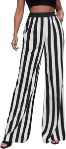 Black & White Striped High Waist Pants