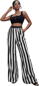 Black & White Striped High Waist Pants