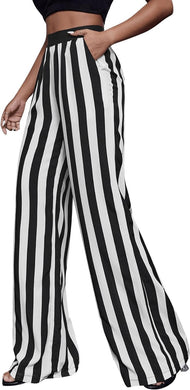 Black & White Striped High Waist Pants