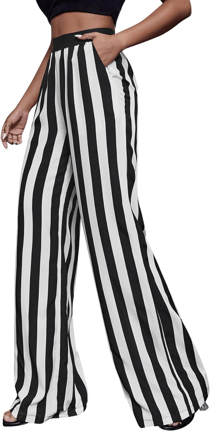 Black & White Striped High Waist Pants