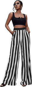 Black & White Striped High Waist Pants