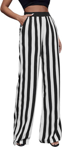 Black & White Striped High Waist Pants