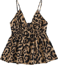 Load image into Gallery viewer, Plus Size Leopard Brown Sleeveless Peplum Cami Top
