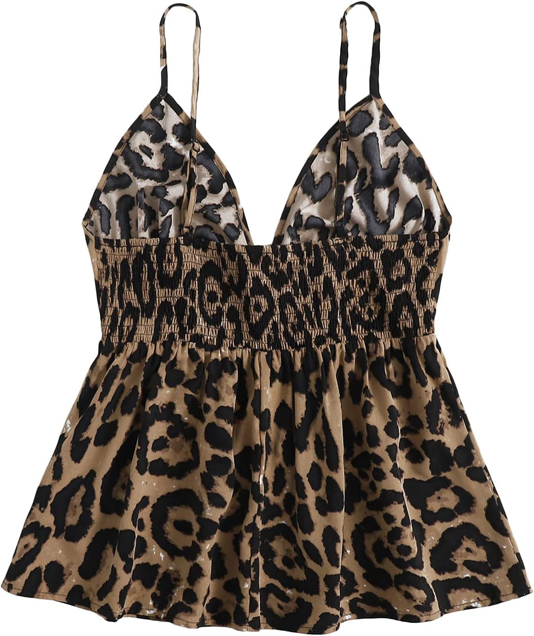 Plus Size Leopard Brown Sleeveless Peplum Cami Top