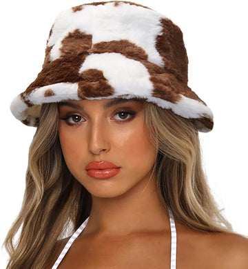 Brown & White Faux Fur Winter Bucket Hat